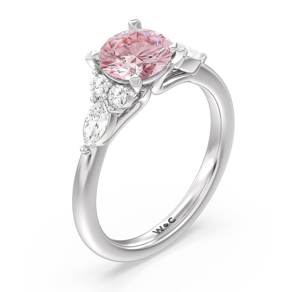 Round Cut Fancy Pink Trio Cluster Engagement Ring with Lab Grown Diamond in 14KT Platinum view 3
