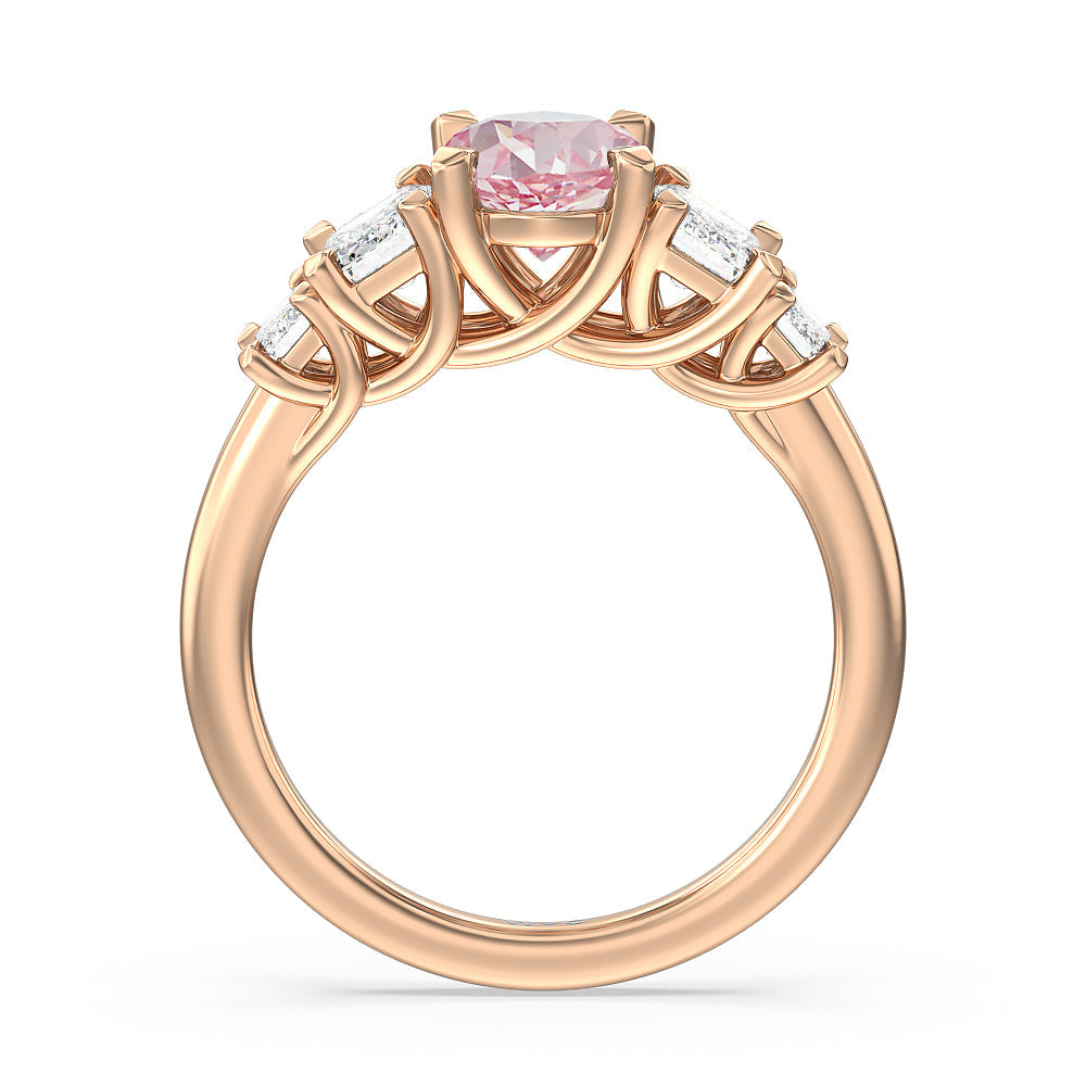 Oval Cut Fancy Pink Trellis Side Stone Engagement Ring with Lab Grown Diamond in 14KT Rose Gold view 2
