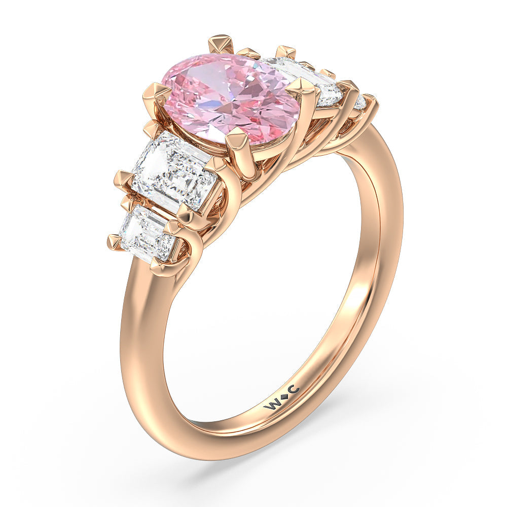Oval Cut Fancy Pink Trellis Side Stone Engagement Ring with Lab Grown Diamond in 14KT Rose Gold view 3
