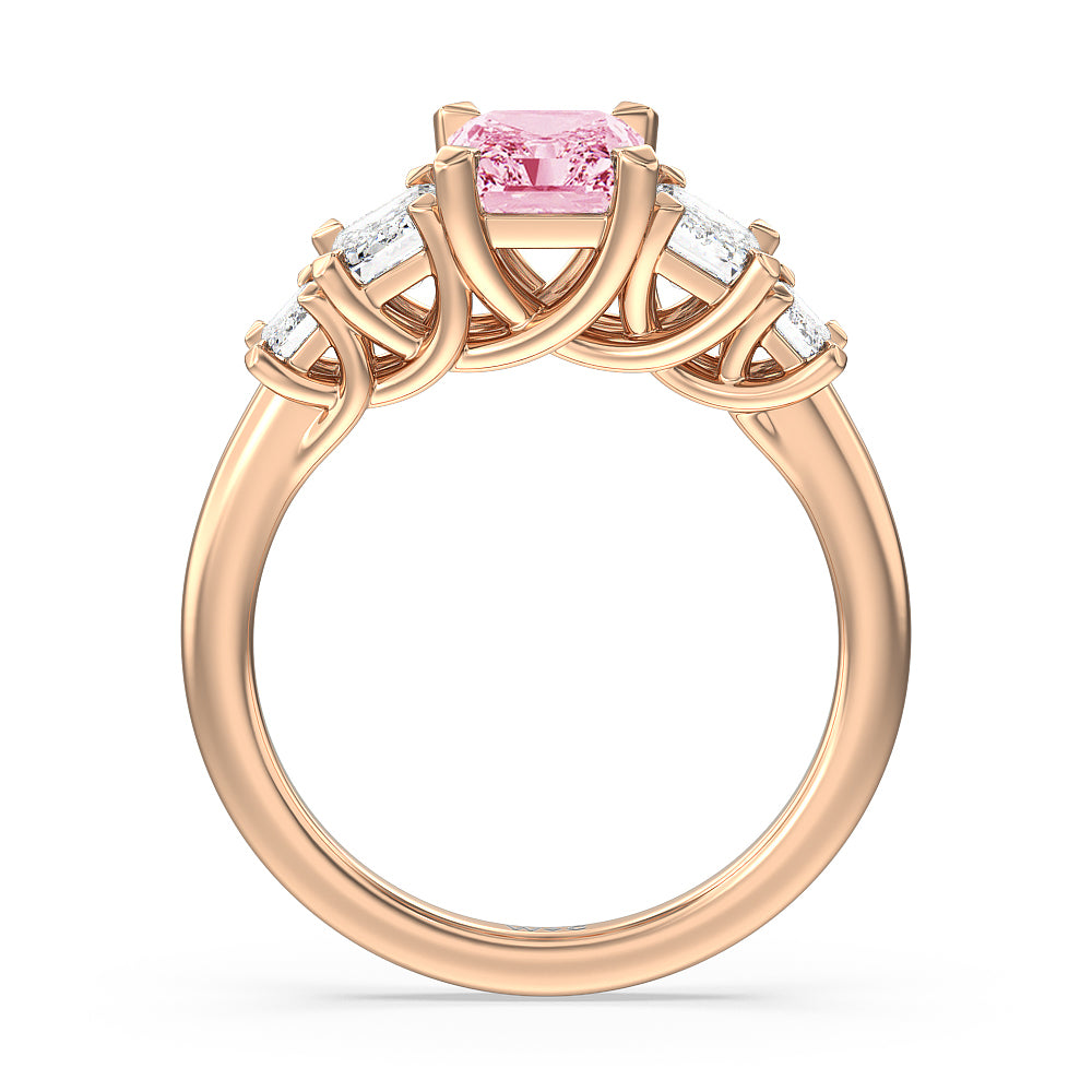 Radiant Cut Fancy Pink Trellis Side Stone Engagement Ring with Lab Grown Diamond in 14KT Rose Gold view 2

