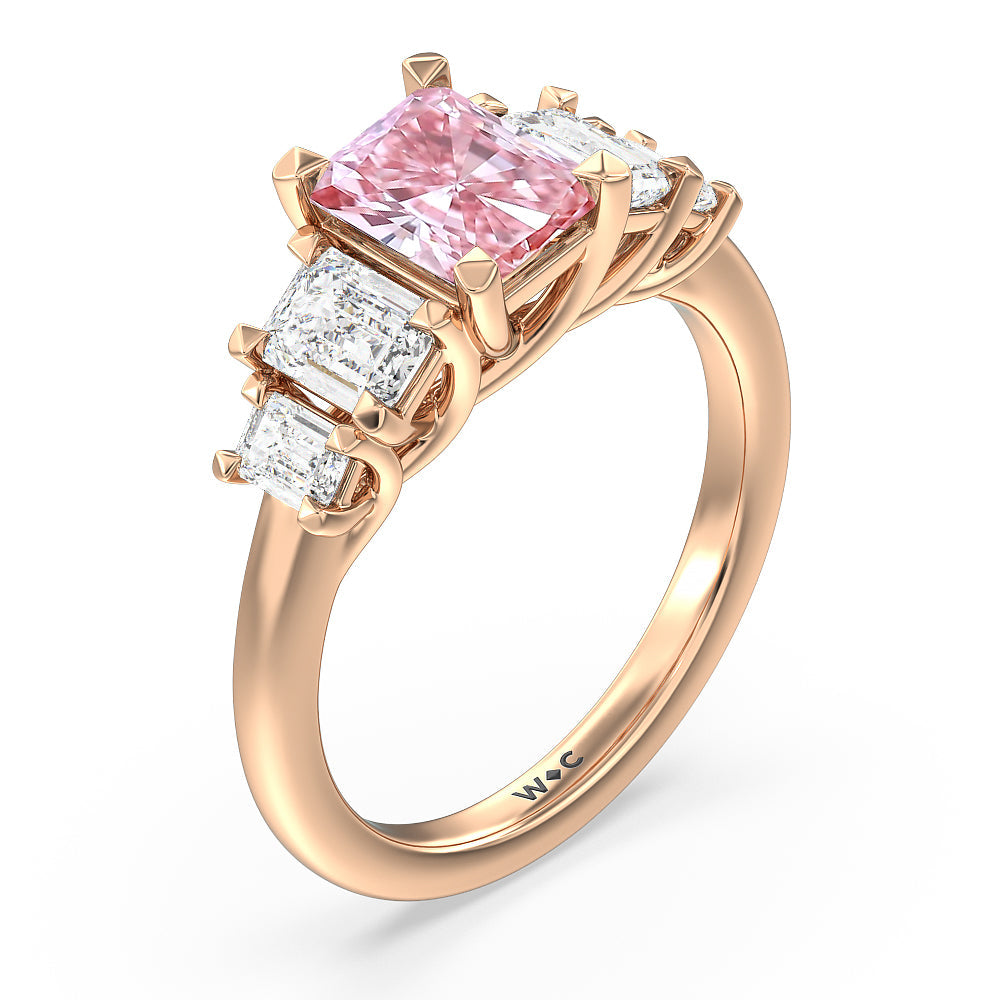 Radiant Cut Fancy Pink Trellis Side Stone Engagement Ring with Lab Grown Diamond in 14KT Rose Gold view 3
