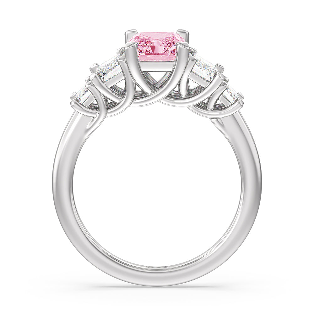 Radiant Cut Fancy Pink Trellis Side Stone Engagement Ring with Lab Grown Diamond in 14KT Platinum view 2
