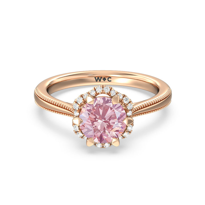 Fancy Pink Floral Halo Cathedral Engagement Ring
