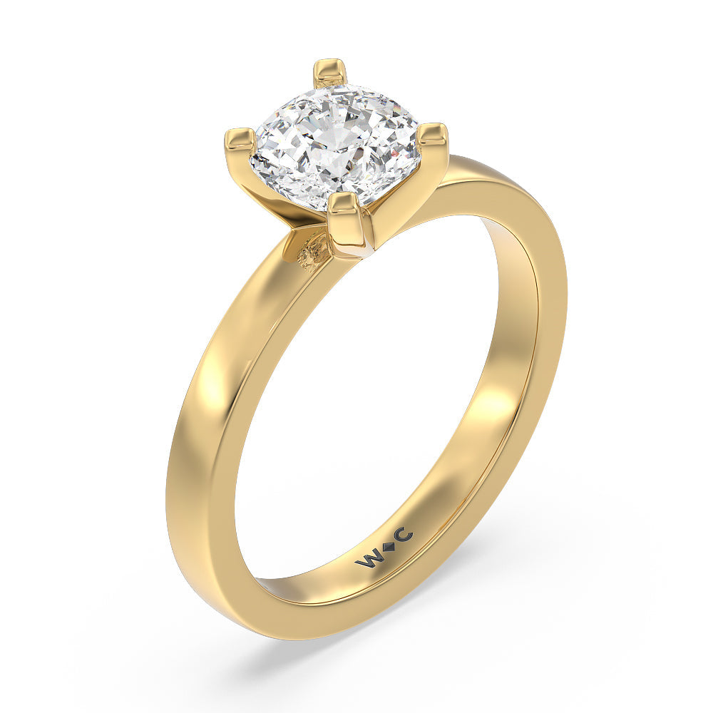 Cushion Cut Medi Solitaire Diamond Engagement Ring with Lab Grown Diamond in 14KT Yellow Gold view 3
