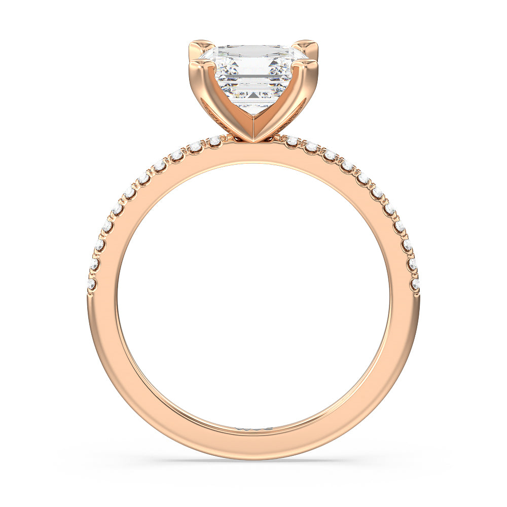 Asscher Cut Vela Traditional Pave Diamond Engagement Ring with Lab Grown Diamond in 14KT Rose Gold view 2
