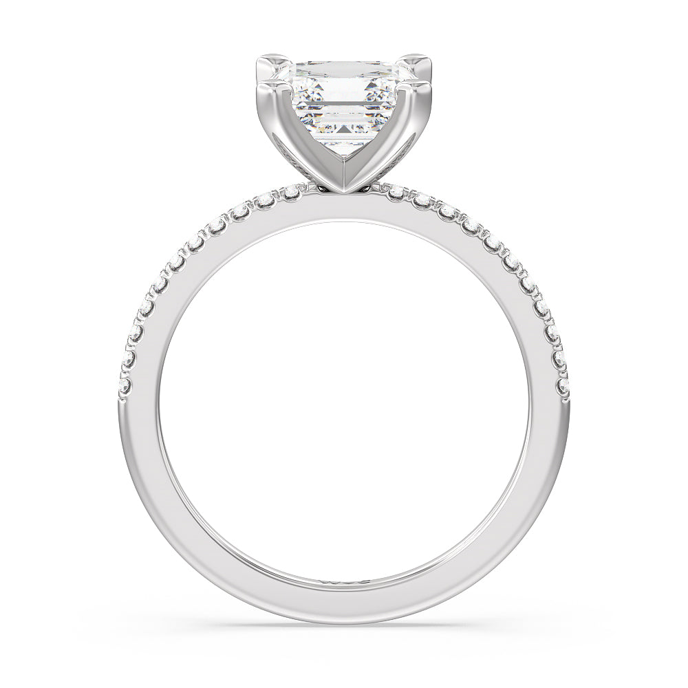 Asscher Cut Vela Traditional Pave Diamond Engagement Ring with Lab Grown Diamond in 14KT Platinum view 2
