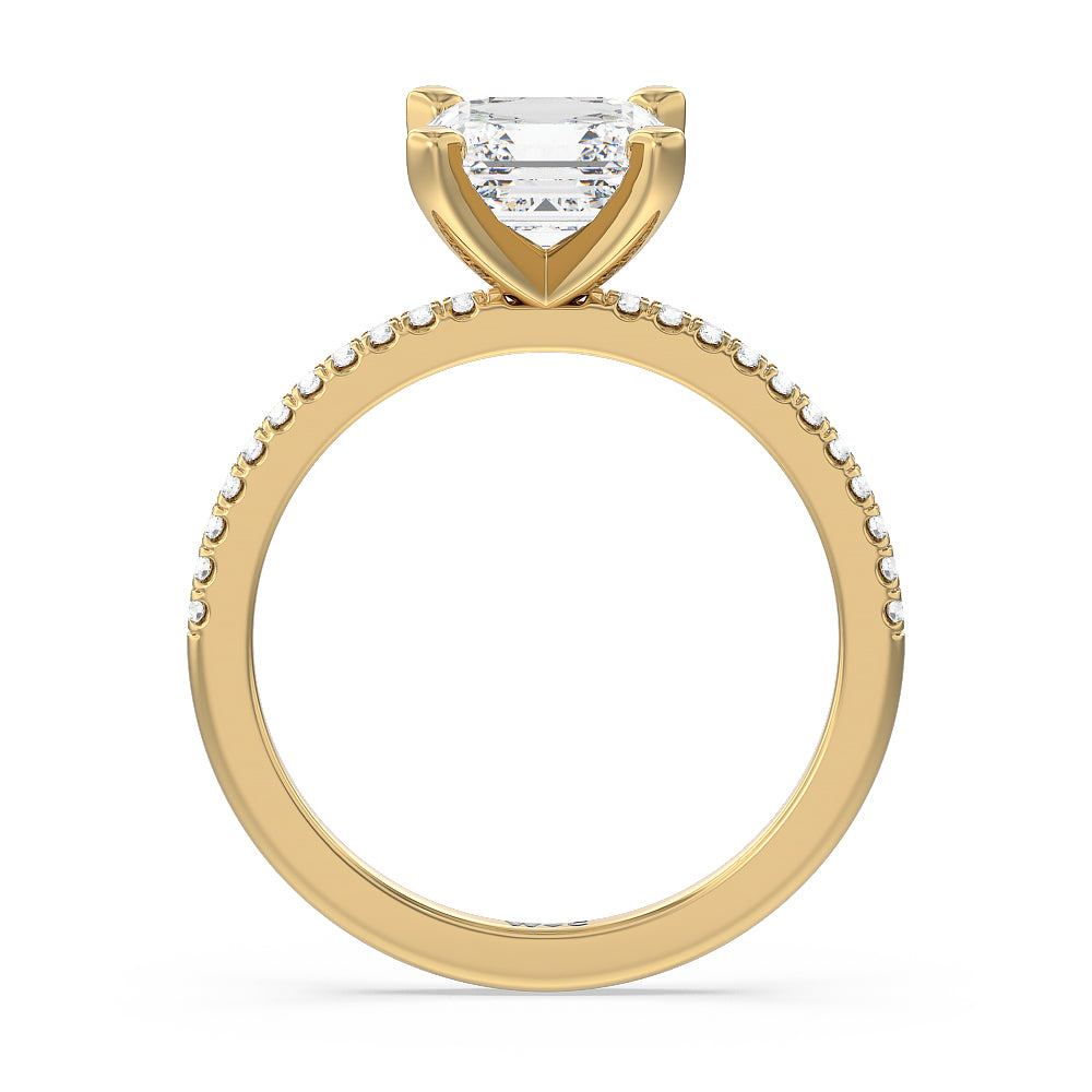 Asscher Cut Vela Traditional Pave Diamond Engagement Ring with Lab Grown Diamond in 14KT Yellow Gold view 2

