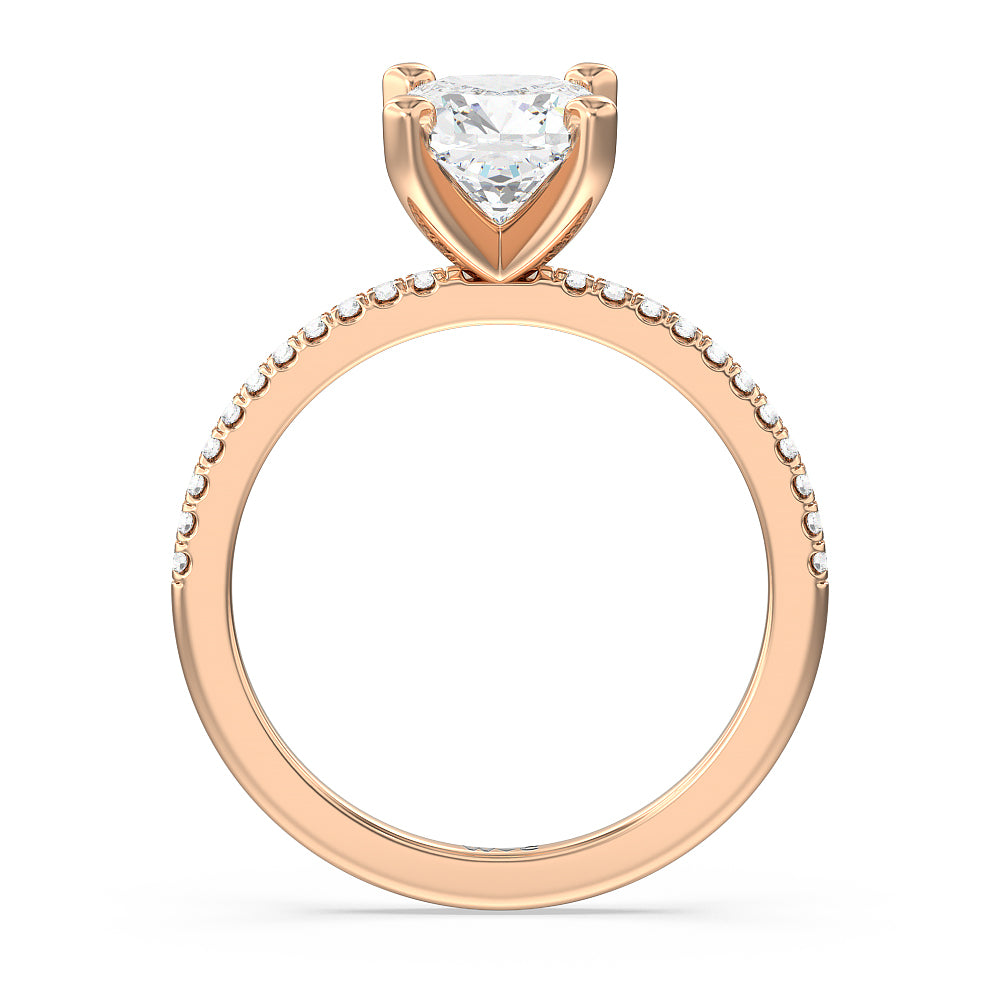Cushion Cut Vela Traditional Pave Diamond Engagement Ring with Lab Grown Diamond in 14KT Rose Gold view 2
