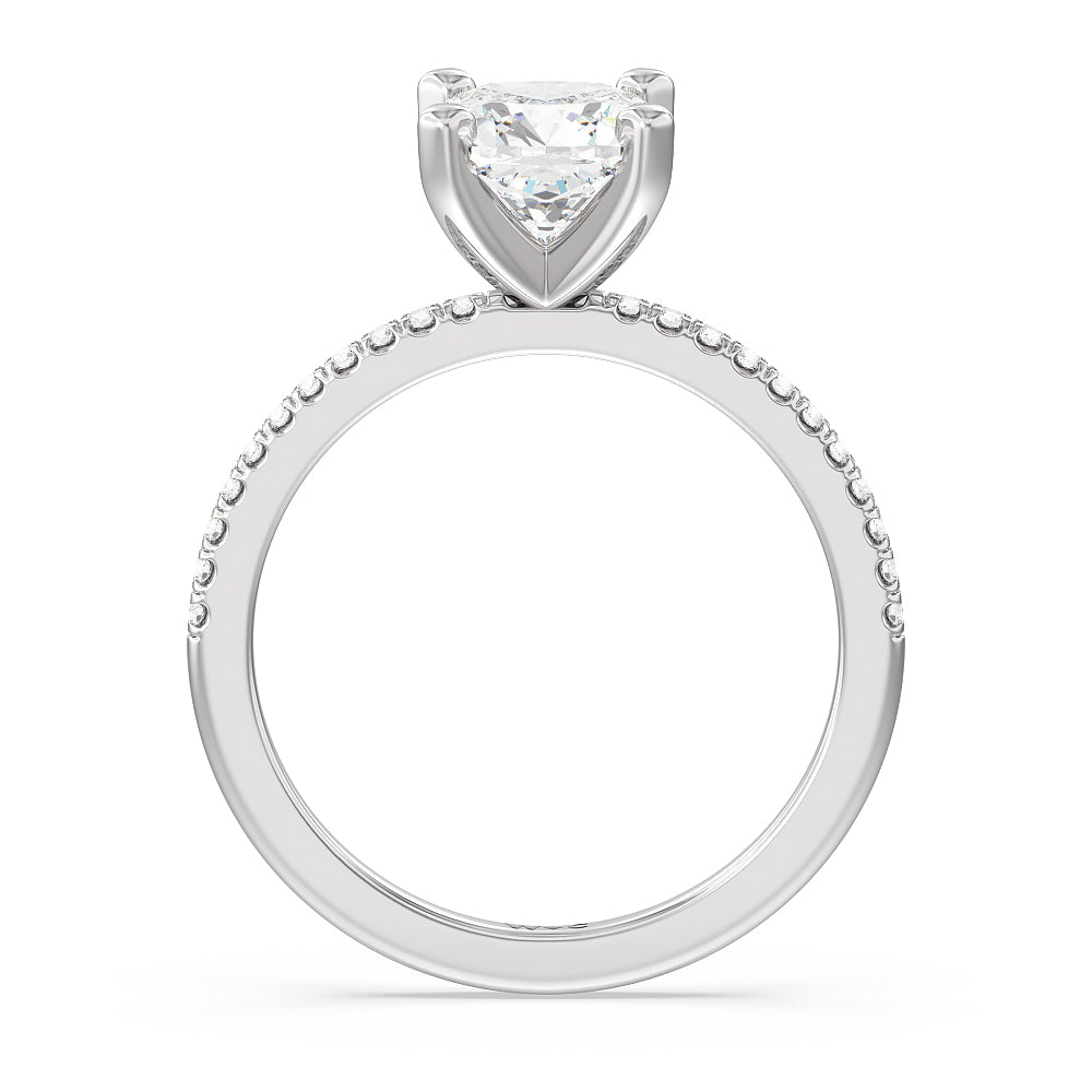 Cushion Cut Vela Traditional Pave Diamond Engagement Ring with Lab Grown Diamond in 14KT Platinum view 2
