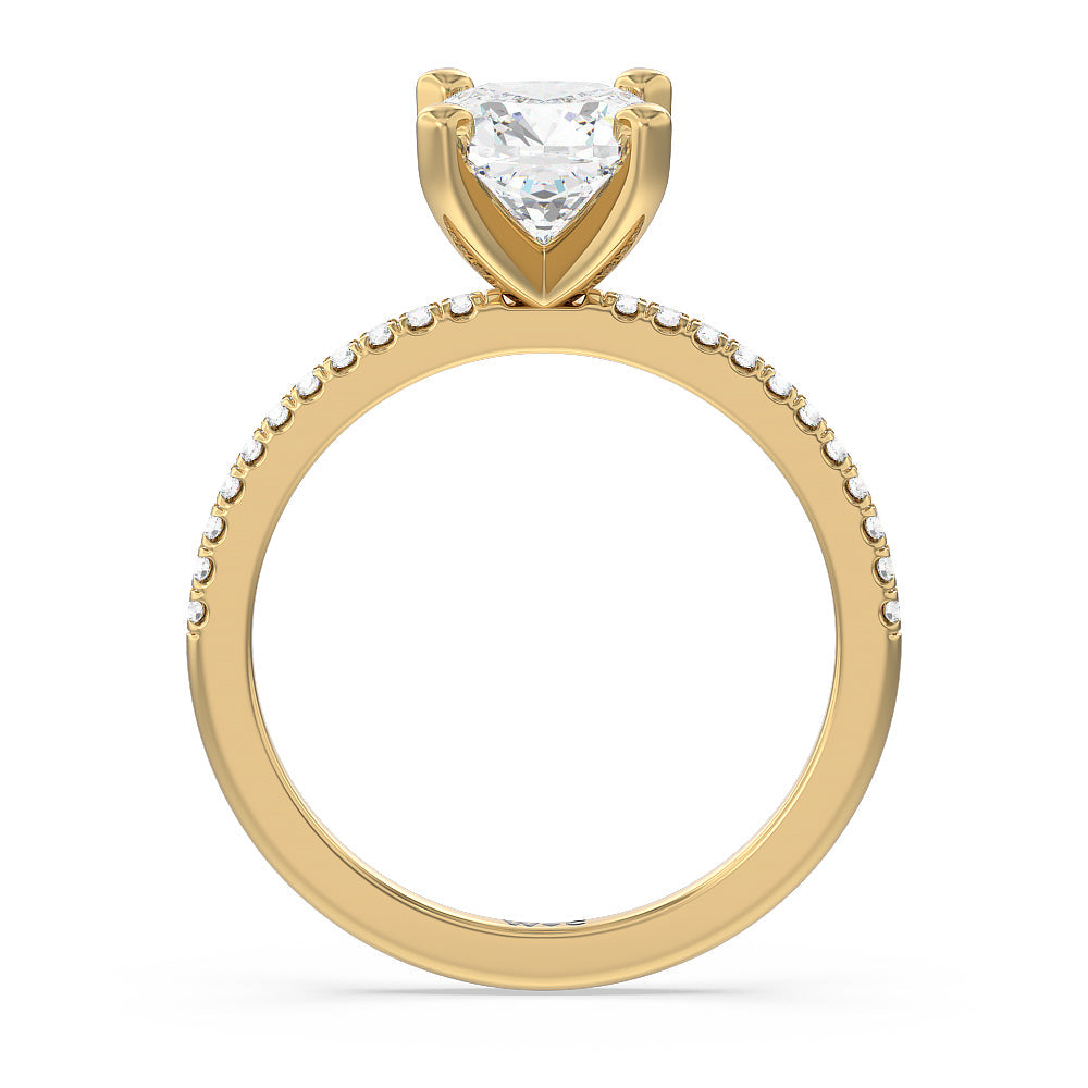 Cushion Cut Vela Traditional Pave Diamond Engagement Ring with Lab Grown Diamond in 14KT Yellow Gold view 2
