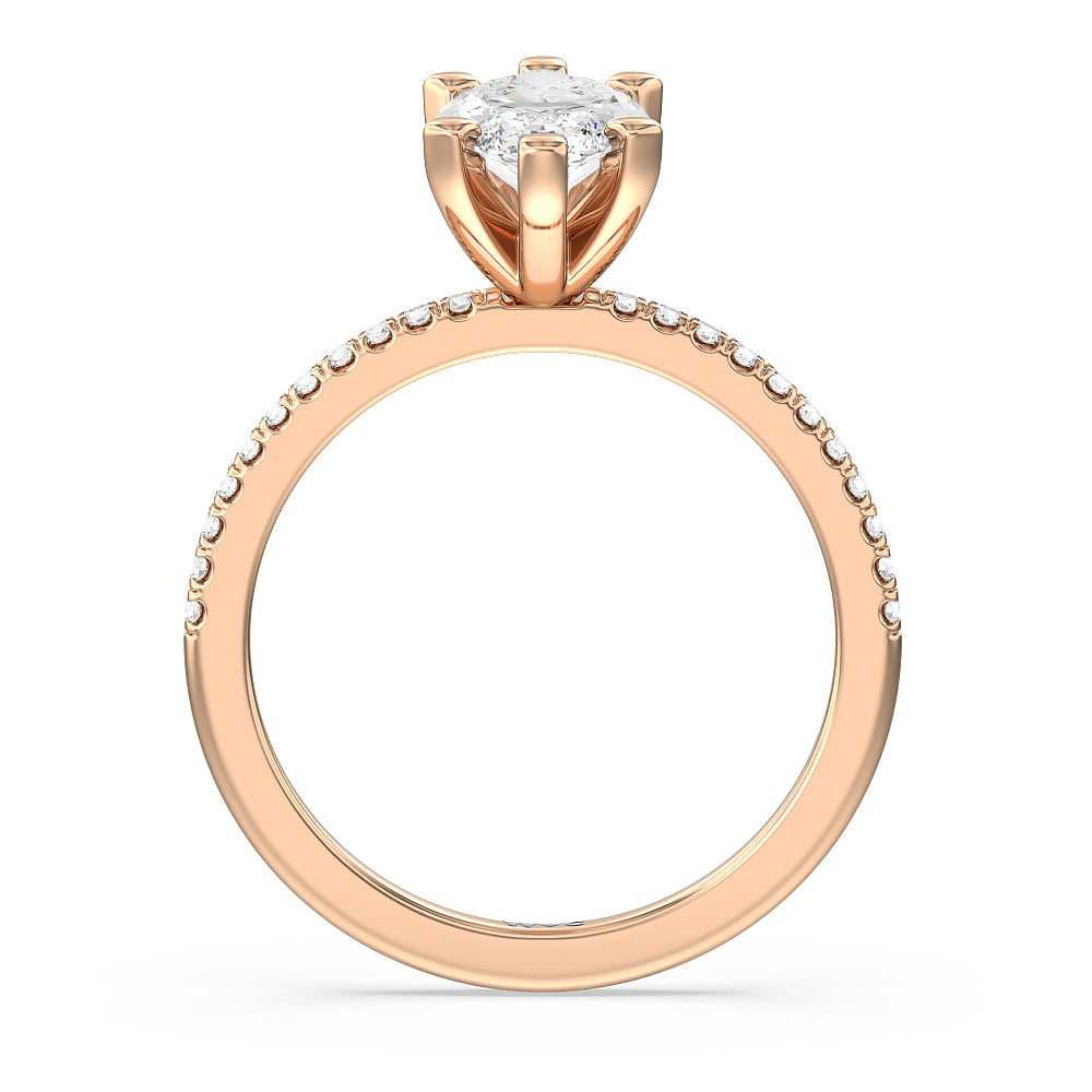 Marquise Cut Vela Traditional Pave Diamond Engagement Ring with Lab Grown Diamond in 14KT Rose Gold view 2
