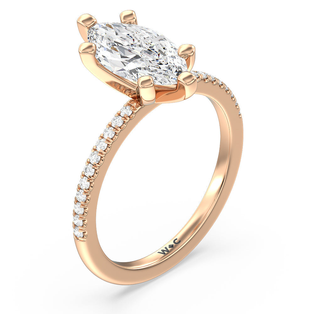 Marquise Cut Vela Traditional Pave Diamond Engagement Ring with Lab Grown Diamond in 14KT Rose Gold view 3

