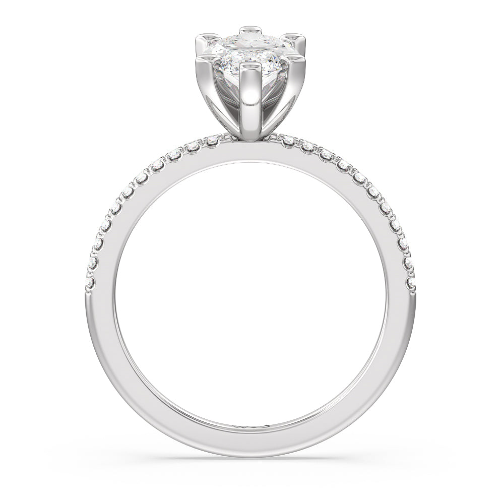 Marquise Cut Vela Traditional Pave Diamond Engagement Ring with Lab Grown Diamond in 14KT Platinum view 2
