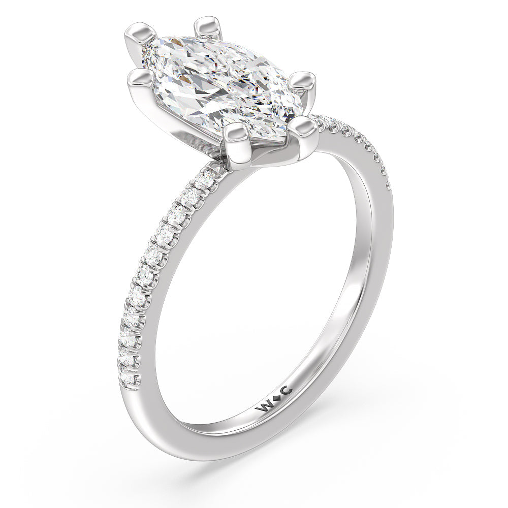 Marquise Cut Vela Traditional Pave Diamond Engagement Ring with Lab Grown Diamond in 14KT Platinum view 3
