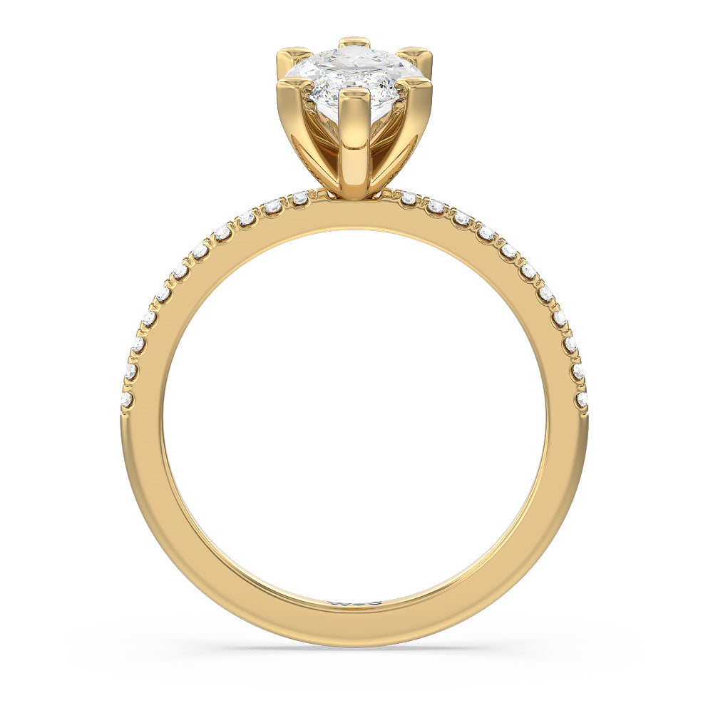 Marquise Cut Vela Traditional Pave Diamond Engagement Ring with Lab Grown Diamond in 14KT Yellow Gold view 2
