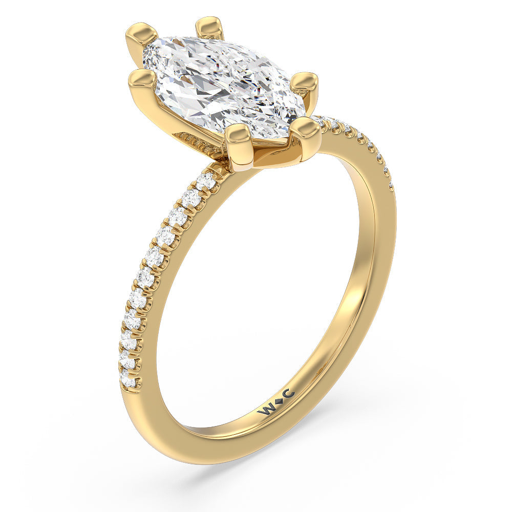 Marquise Cut Vela Traditional Pave Diamond Engagement Ring with Lab Grown Diamond in 14KT Yellow Gold view 3
