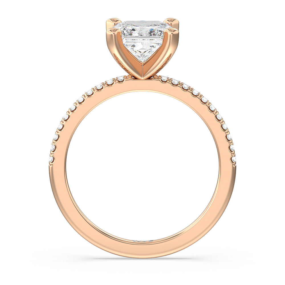Princess Cut Vela Traditional Pave Diamond Engagement Ring with Lab Grown Diamond in 14KT Rose Gold view 2

