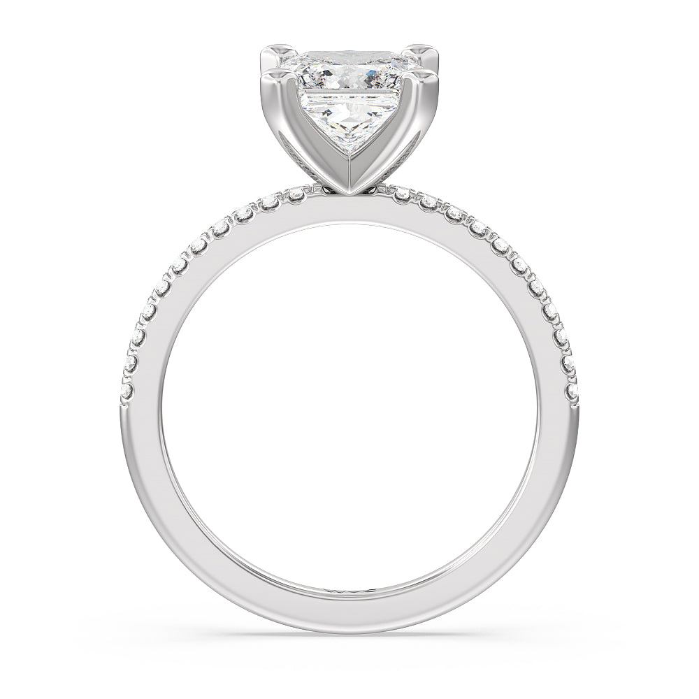 Princess Cut Vela Traditional Pave Diamond Engagement Ring with Lab Grown Diamond in 14KT Platinum view 2
