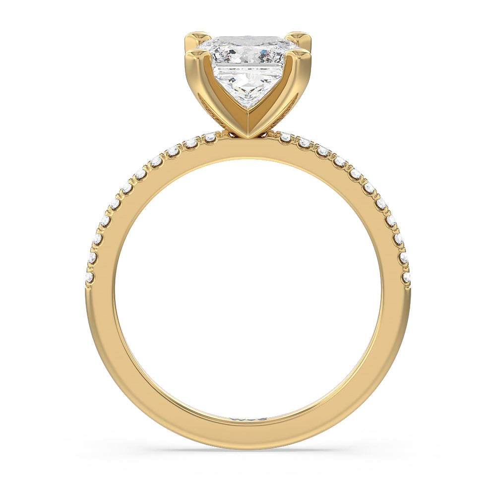 Princess Cut Vela Traditional Pave Diamond Engagement Ring with Lab Grown Diamond in 14KT Yellow Gold view 2

