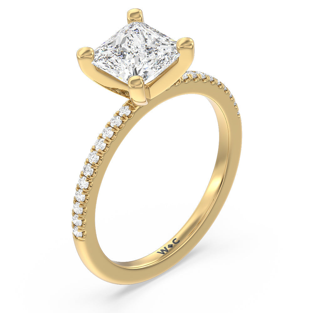 Princess Cut Vela Traditional Pave Diamond Engagement Ring with Lab Grown Diamond in 14KT Yellow Gold view 3
