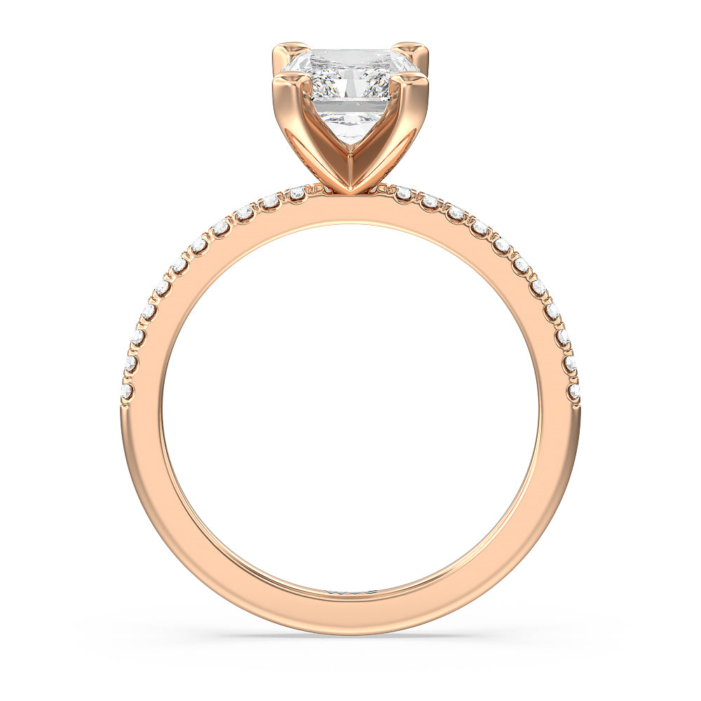 Radiant Cut Vela Traditional Pave Diamond Engagement Ring with Lab Grown Diamond in 14KT Rose Gold view 2
