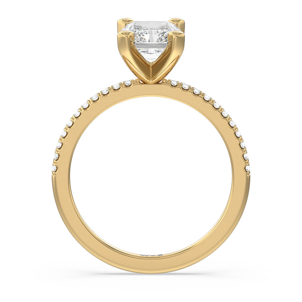 Radiant Cut Vela Traditional Pave Diamond Engagement Ring with Lab Grown Diamond in 14KT Yellow Gold view 2
