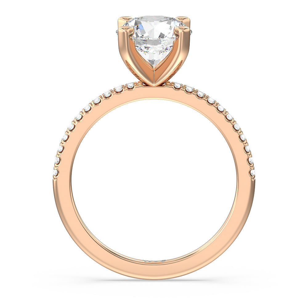Round Cut Vela Traditional Pave Diamond Engagement Ring with Lab Grown Diamond in 14KT Rose Gold view 2
