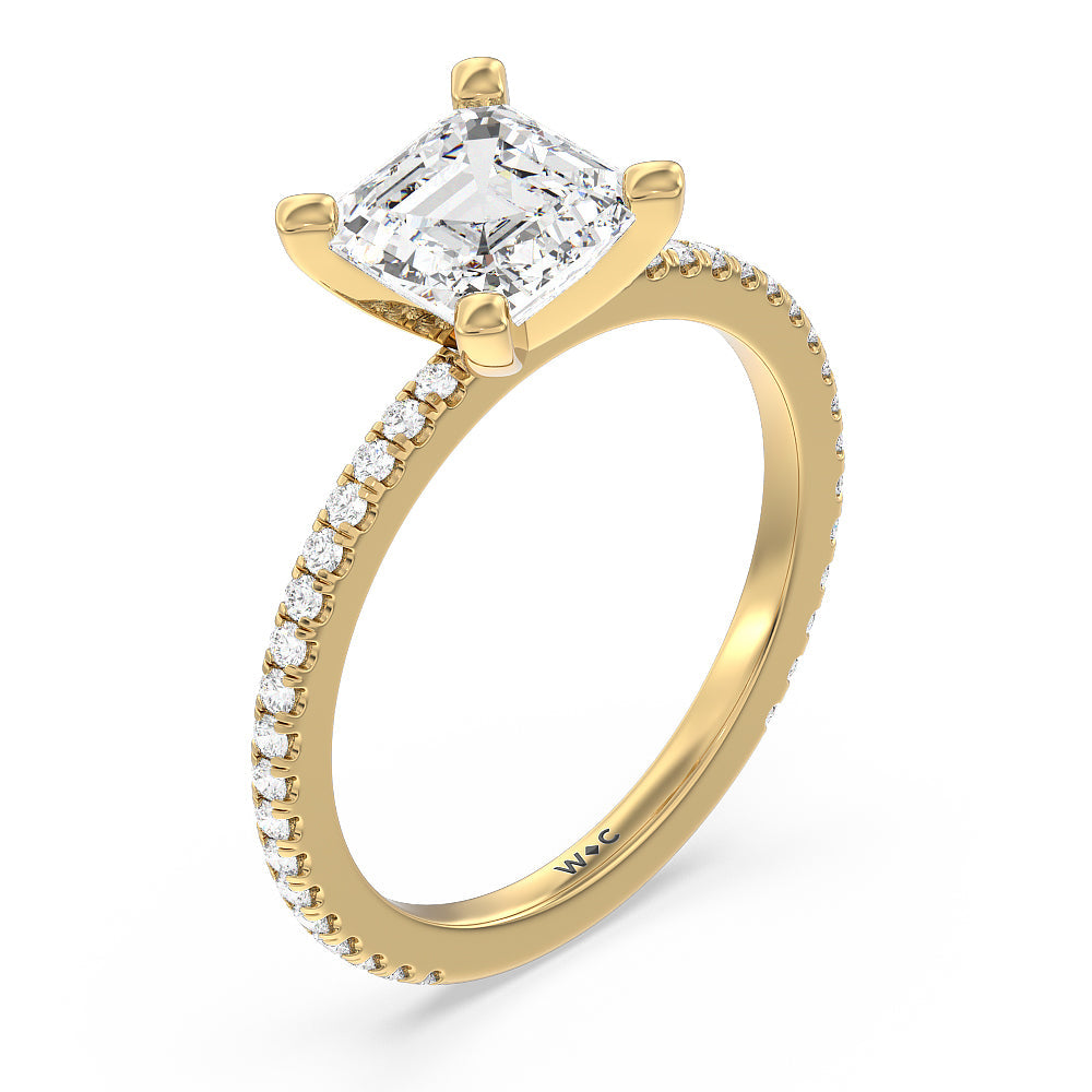 Ara Traditional Pave Diamond Engagement Ring with Asscher Cut Diamond in 14KT Yellow Gold view 3
