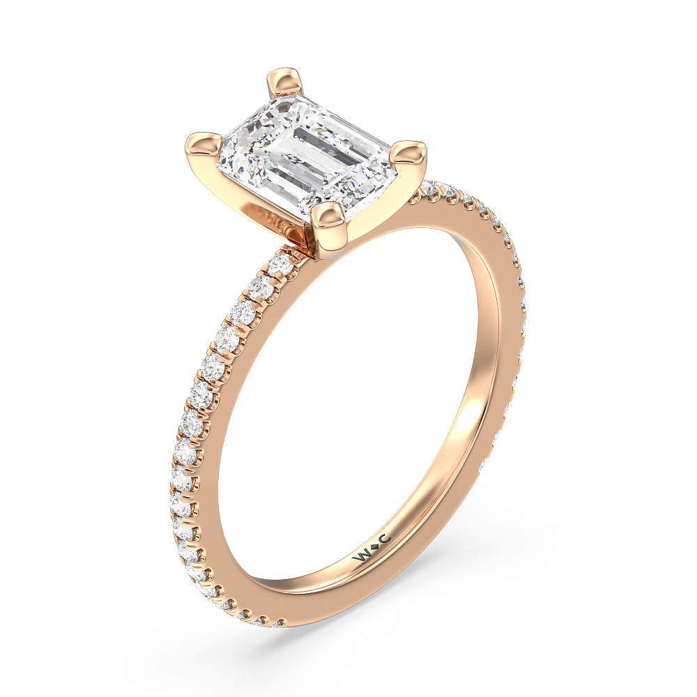 Ara Traditional Pave Diamond Engagement Ring with Emerald Cut Diamond in 14KT Rose Gold view 3
