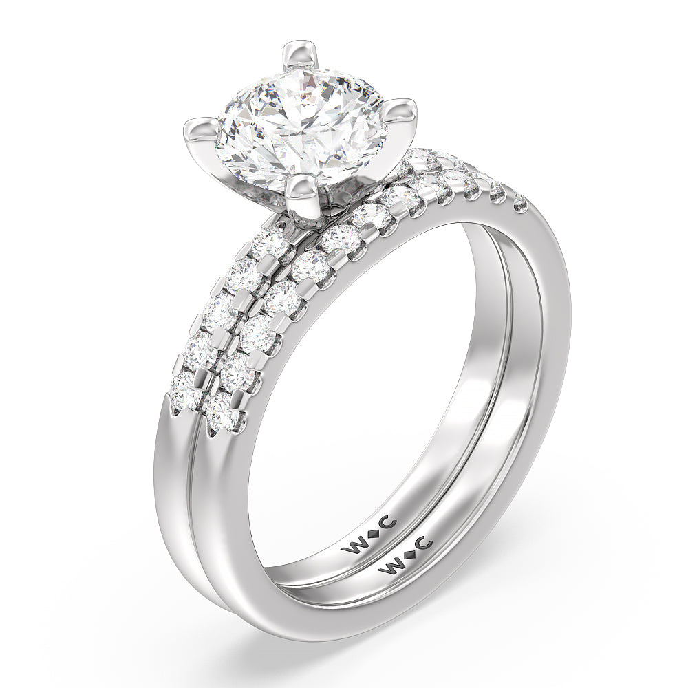 Pavé Diamond Solitaire Engagement Ring Set