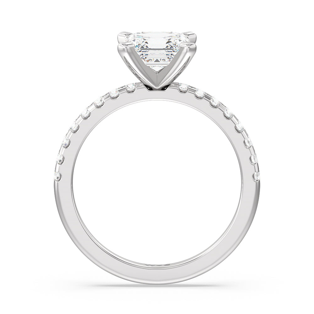 Vela Medi Traditional Pave Diamond Engagement Ring with Asscher Cut Diamond in 14KT Platinum view 2
