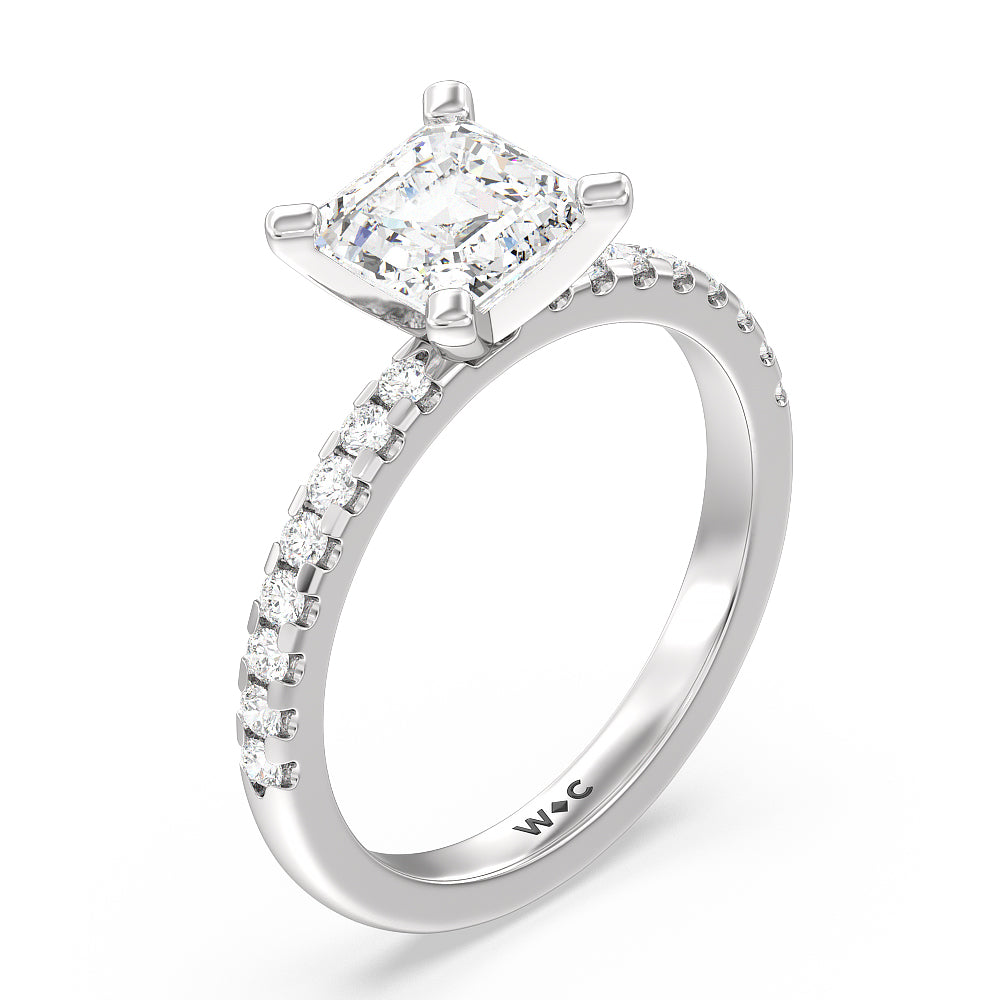 Vela Medi Traditional Pave Diamond Engagement Ring with Asscher Cut Diamond in 14KT Platinum view 3
