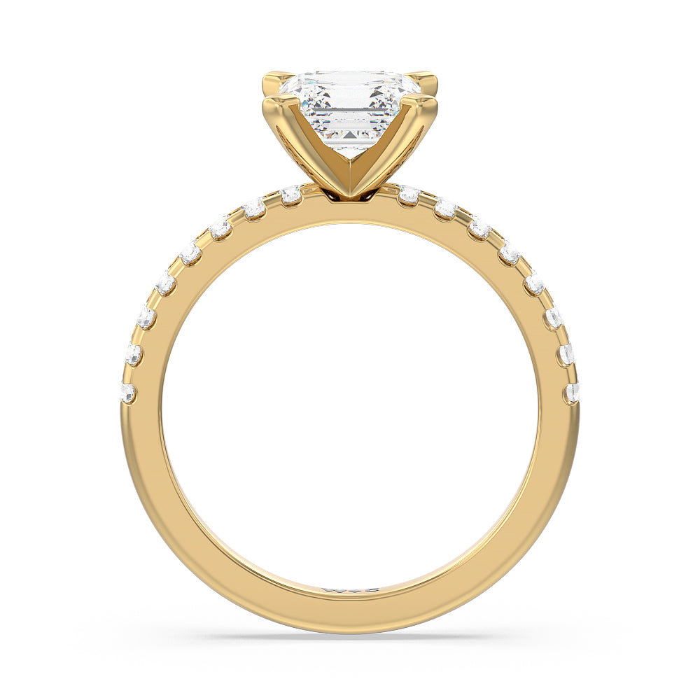Vela Medi Traditional Pave Diamond Engagement Ring with Asscher Cut Diamond in 14KT Yellow Gold view 2
