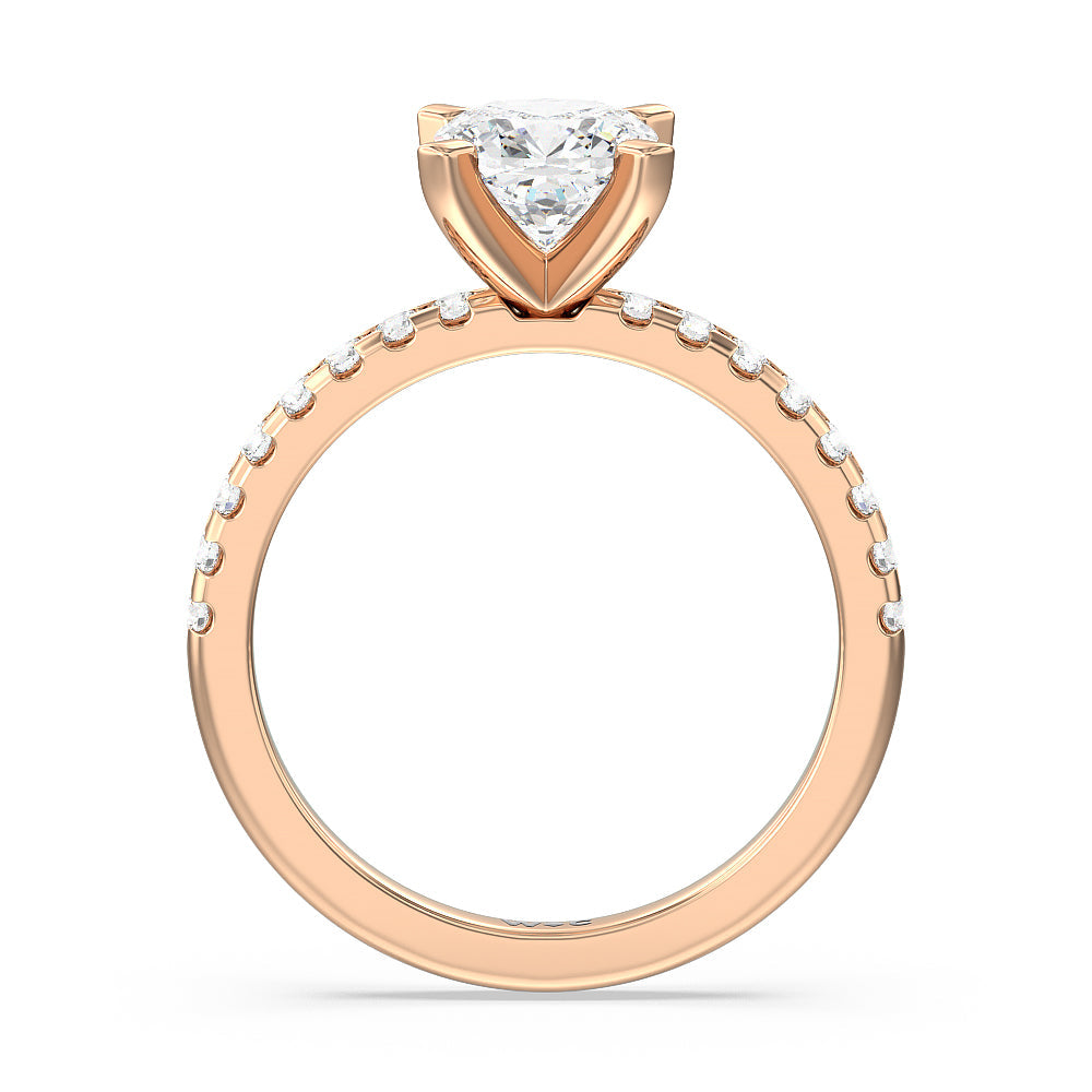 Vela Medi Traditional Pave Diamond Engagement Ring with Cushion Cut Diamond in 14KT Rose Gold view 2
