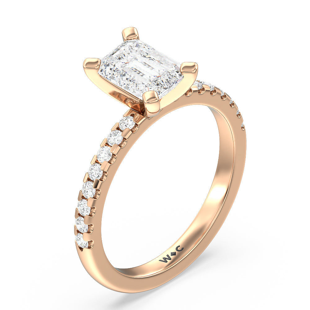 Vela Medi Traditional Pave Diamond Engagement Ring with Emerald Cut Diamond in 14KT Rose Gold view 3
