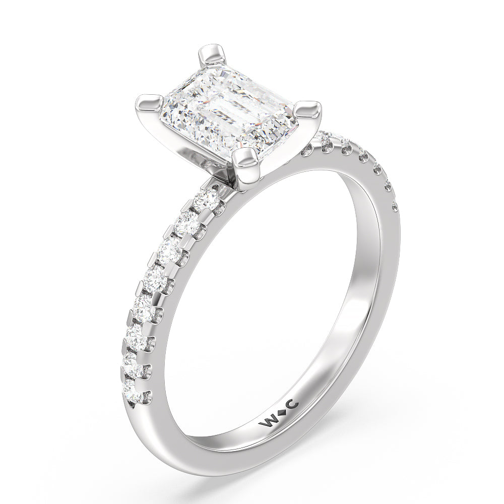 Vela Medi Traditional Pave Diamond Engagement Ring with Emerald Cut Diamond in 14KT Platinum view 3
