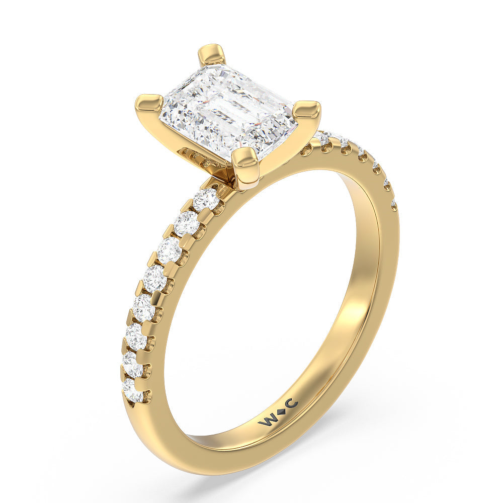Vela Medi Traditional Pave Diamond Engagement Ring with Emerald Cut Diamond in 14KT Yellow Gold view 3

