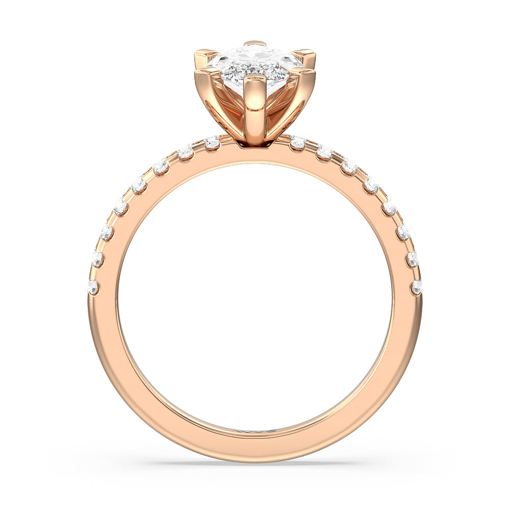 Vela Medi Traditional Pave Diamond Engagement Ring with Marquise Cut Diamond in 14KT Rose Gold view 2
