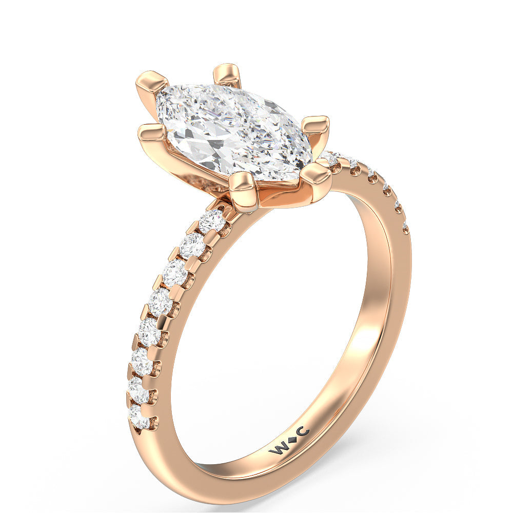 Vela Medi Traditional Pave Diamond Engagement Ring with Marquise Cut Diamond in 14KT Rose Gold view 3
