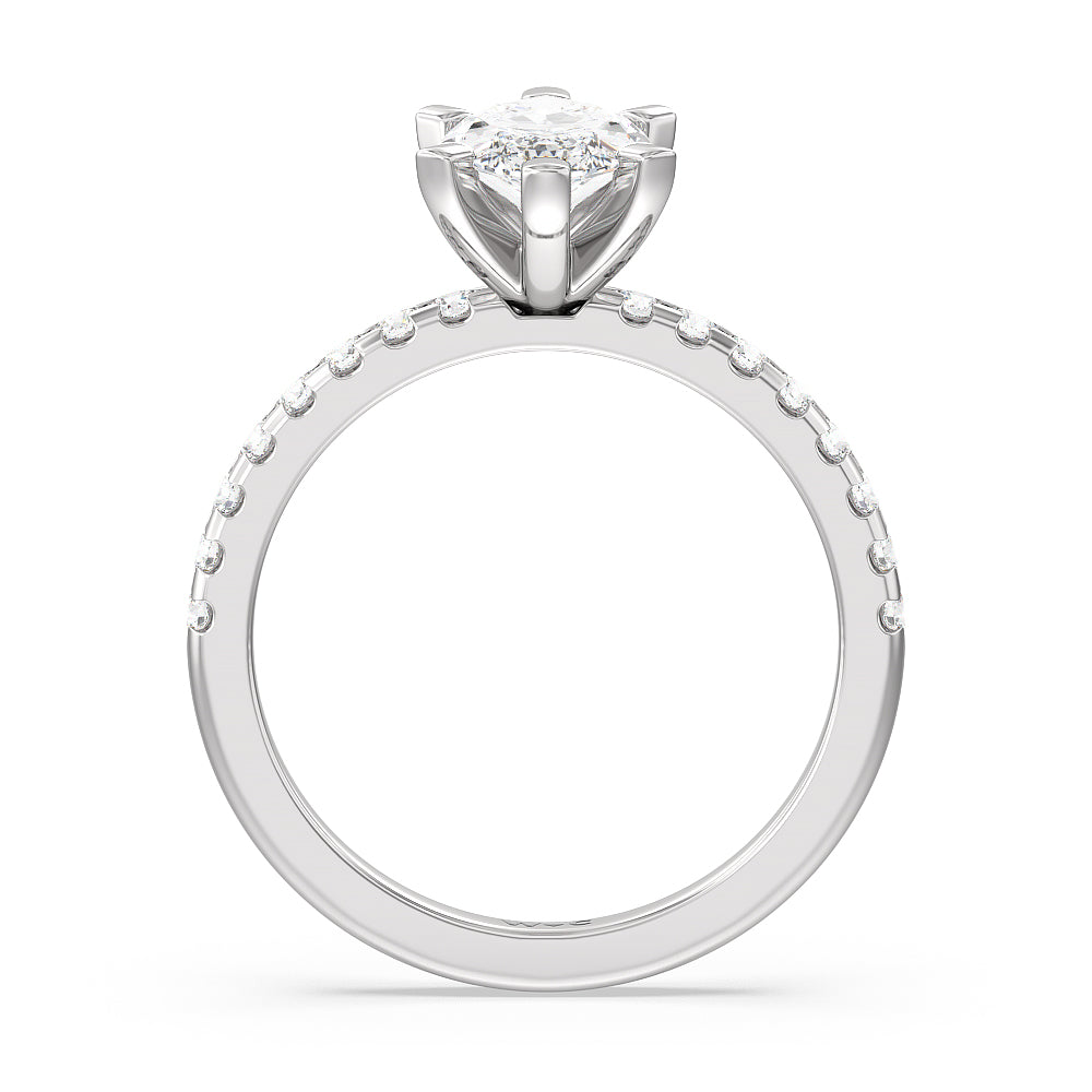 Vela Medi Traditional Pave Diamond Engagement Ring with Marquise Cut Diamond in 14KT Platinum view 2
