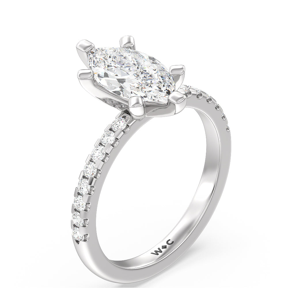 Vela Medi Traditional Pave Diamond Engagement Ring with Marquise Cut Diamond in 14KT Platinum view 3
