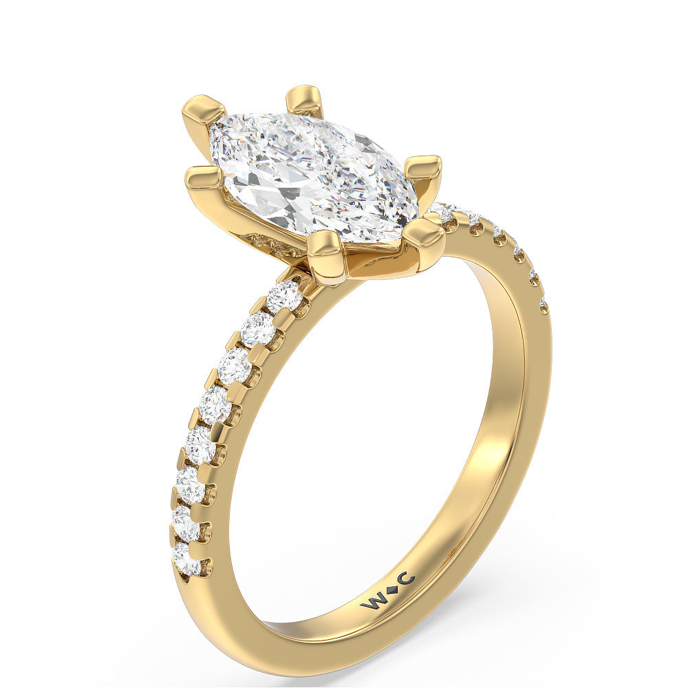 Vela Medi Traditional Pave Diamond Engagement Ring with Marquise Cut Diamond in 14KT Yellow Gold view 3
