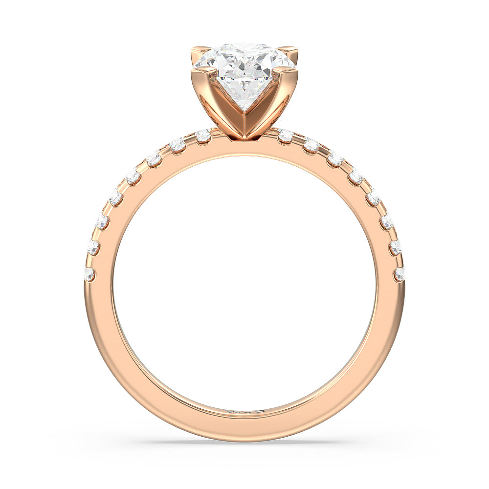 Vela Medi Traditional Pave Diamond Engagement Ring with Oval Cut Diamond in 14KT Rose Gold view 2
