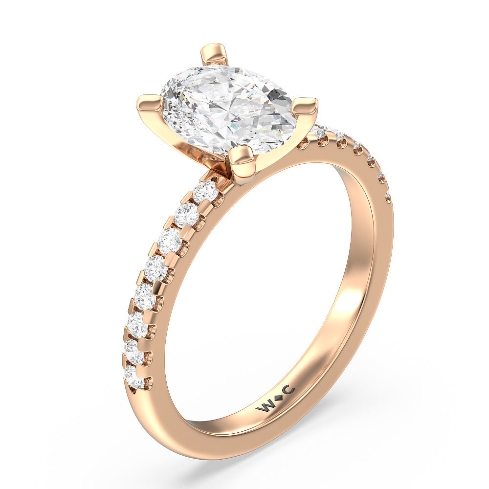 Vela Medi Traditional Pave Diamond Engagement Ring with Oval Cut Diamond in 14KT Rose Gold view 3
