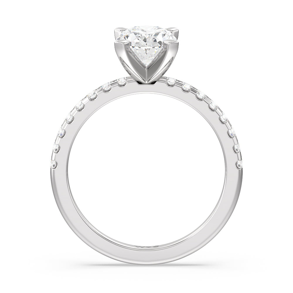 Vela Medi Traditional Pave Diamond Engagement Ring with Oval Cut Diamond in 14KT Platinum view 2
