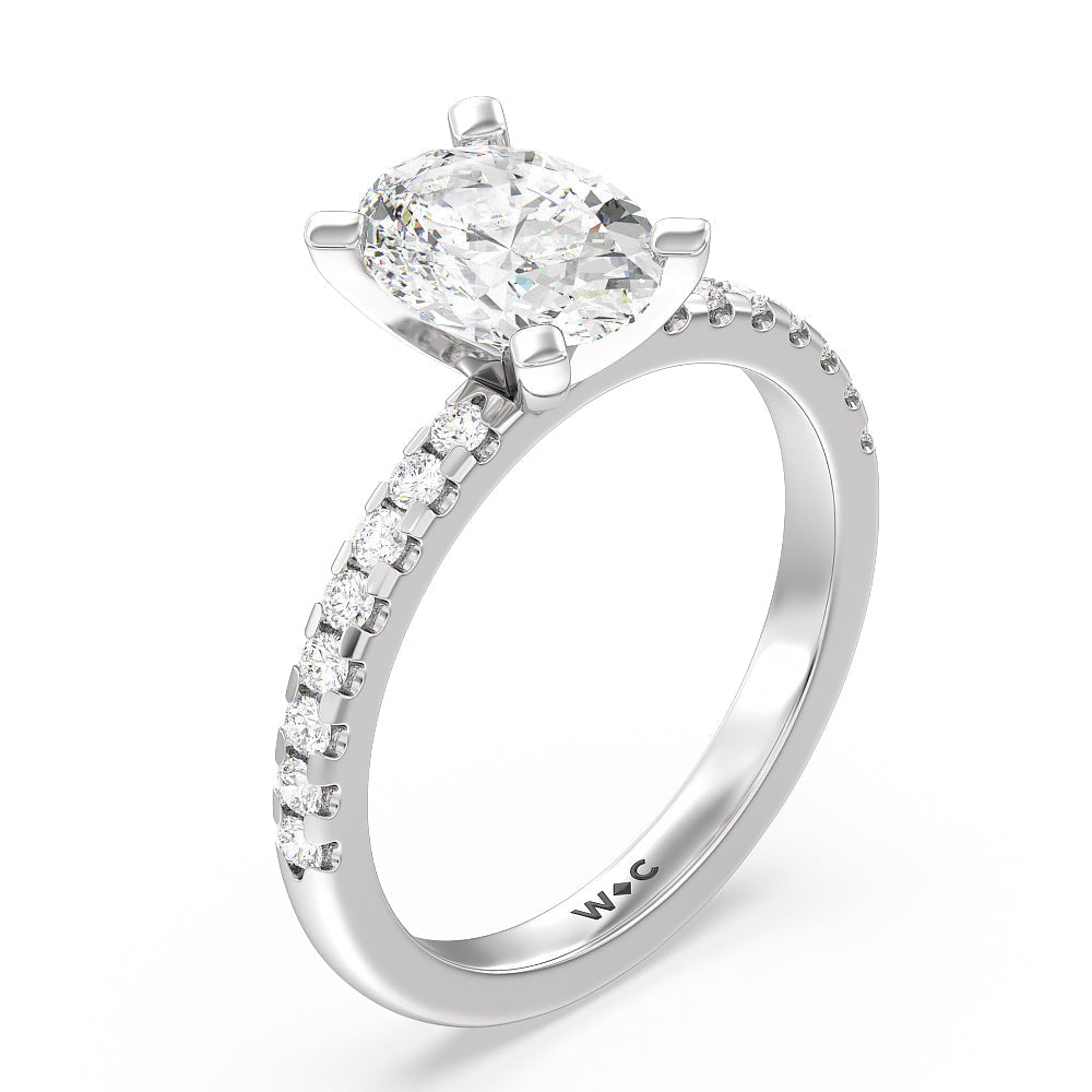 Vela Medi Traditional Pave Diamond Engagement Ring with Oval Cut Diamond in 14KT Platinum view 3
