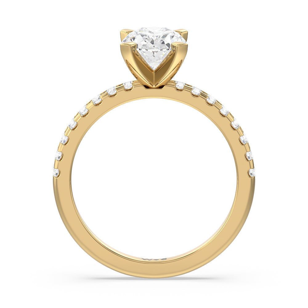 Vela Medi Traditional Pave Diamond Engagement Ring with Oval Cut Diamond in 14KT Yellow Gold view 2
