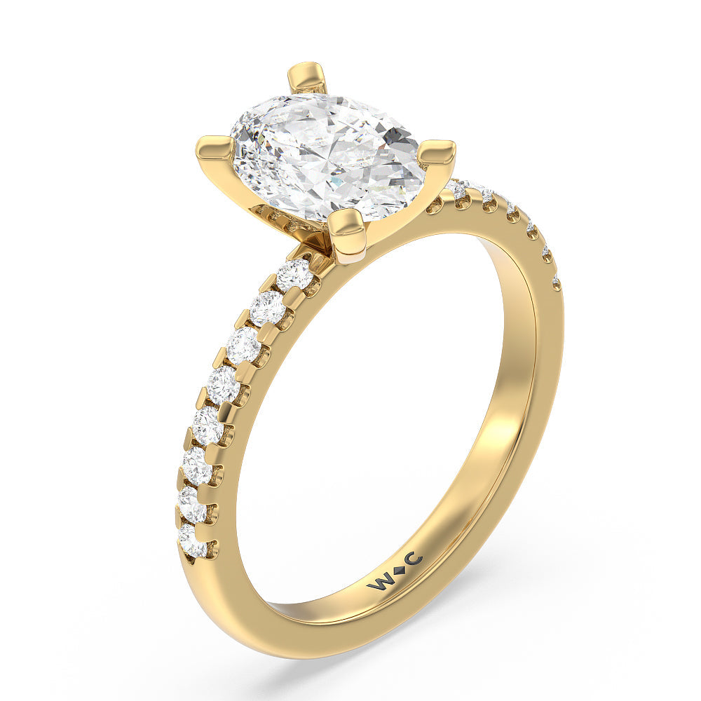 Vela Medi Traditional Pave Diamond Engagement Ring with Oval Cut Diamond in 14KT Yellow Gold view 3

