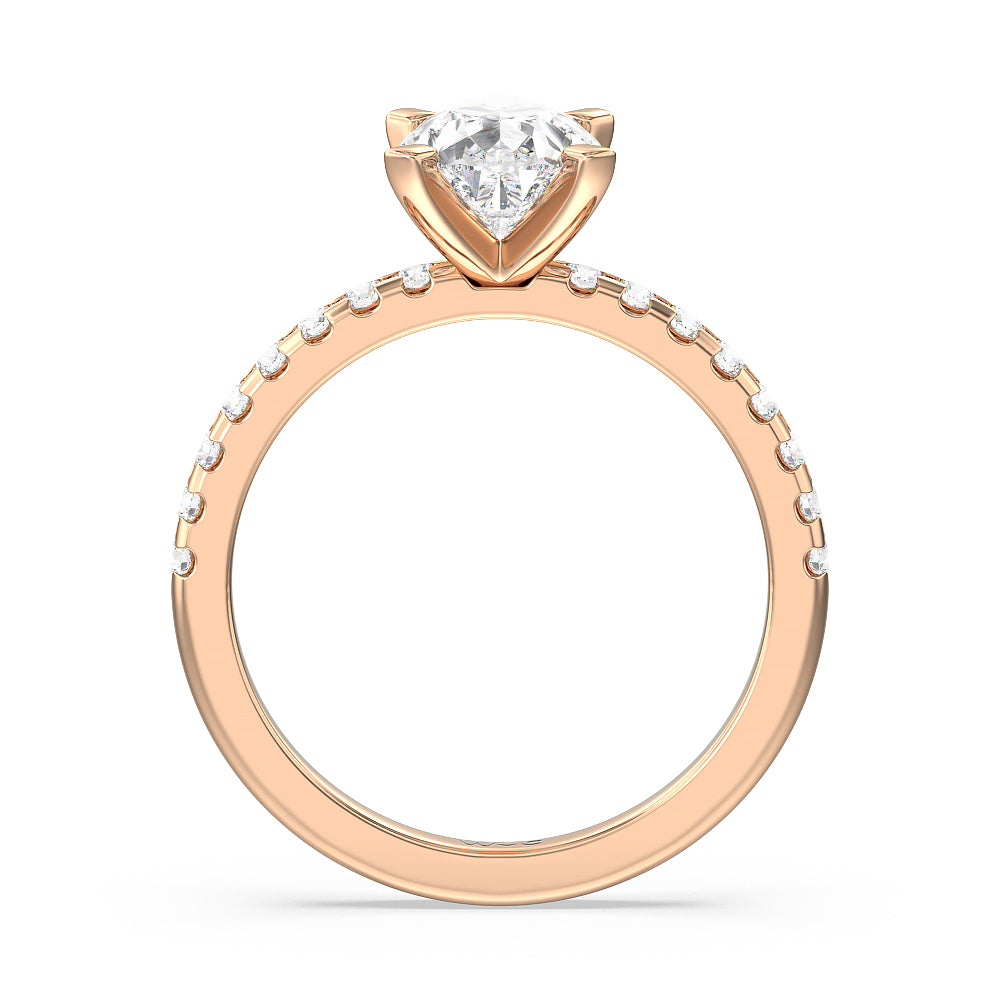 Vela Medi Traditional Pave Diamond Engagement Ring with Pear Cut Diamond in 14KT Rose Gold view 2
