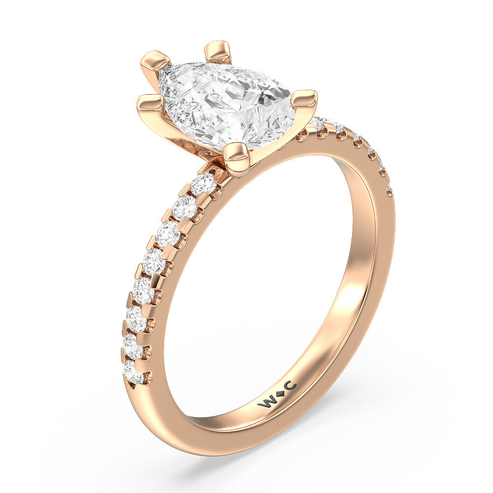Vela Medi Traditional Pave Diamond Engagement Ring with Pear Cut Diamond in 14KT Rose Gold view 3
